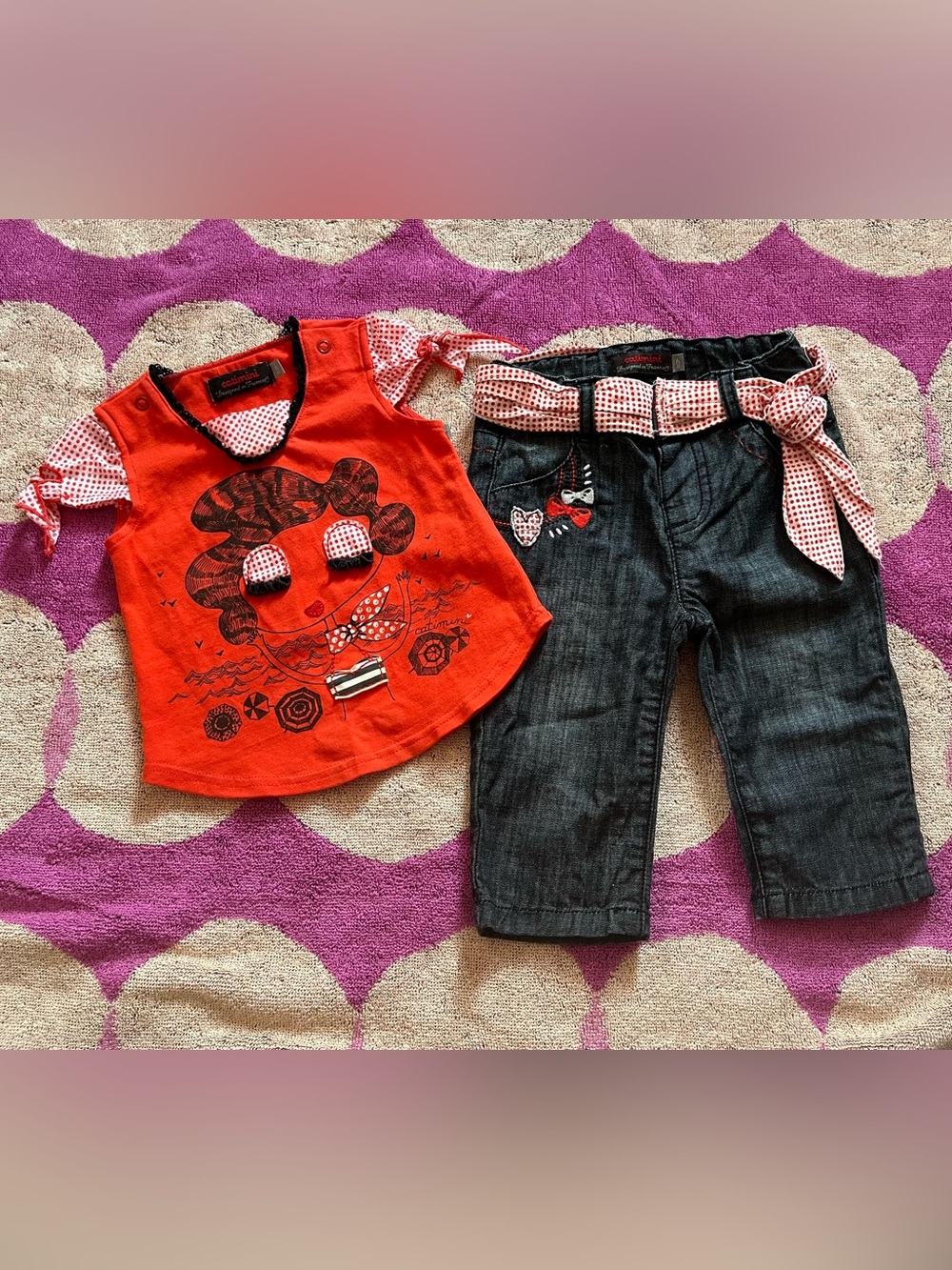 French Designer Catimini Mixed Media Beach Bebe Baby Outfit
